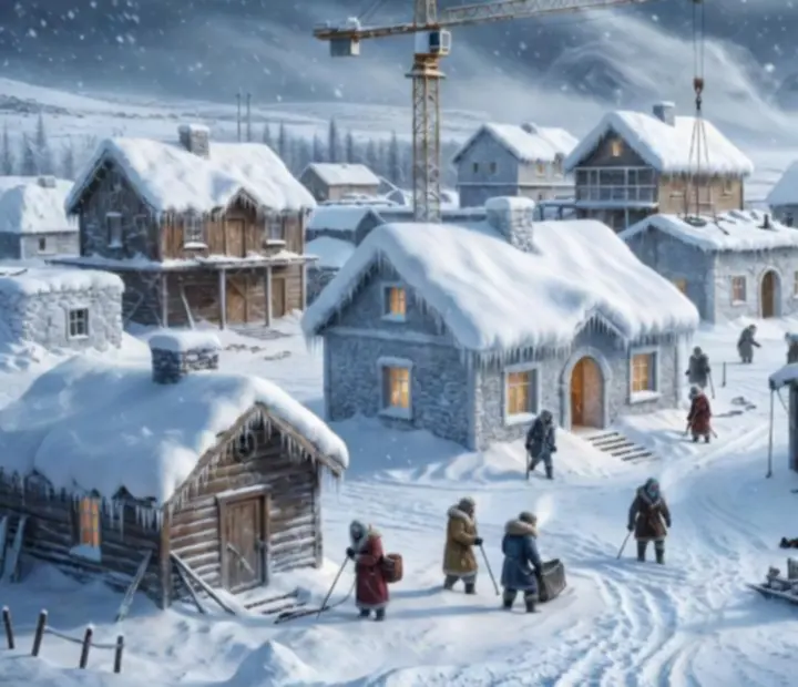 Rozvinuté zimné mesto v Whiteout Survival s prepojenými budovami